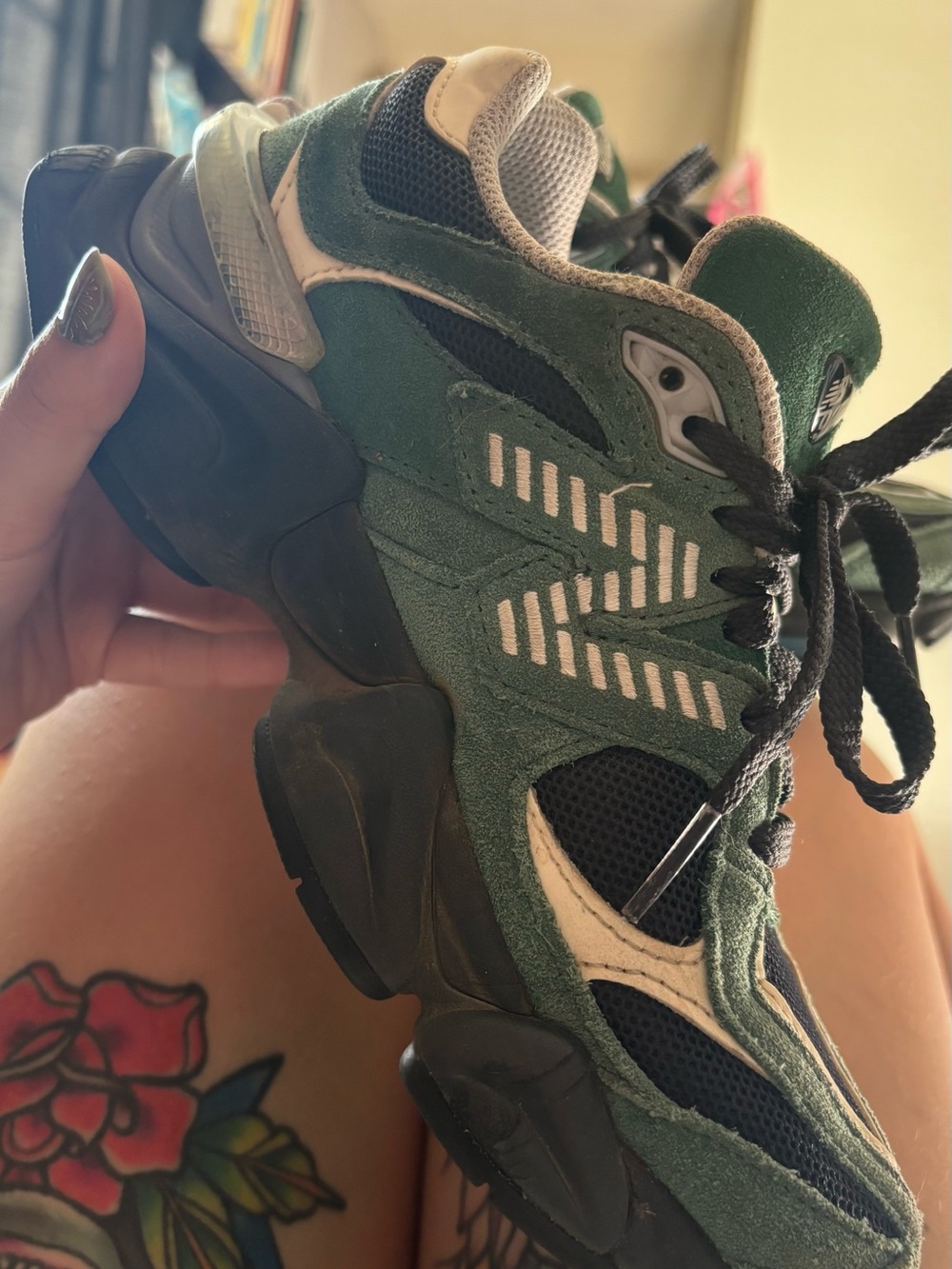 New Balance 9060 Green and Black Athletic Sneakers - Picture 5 of 11